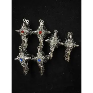 174-177 （4PCS） Vintage Gothic Cross Charm Bead | Red Blue Clear Crystal Pendant for DIY Pens & Phone Charms