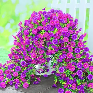 6PCS Hanging Morning Glory Vines, Artificial Flowers for Outdoors with Eucalyptus Leaf for Wedding Corridor Yard Home Garden Porches Patios Balconies Aisle Patio Wall Decor, UV Resistan, Wall Wisteria Hanging Basket Plants Bouquet Plastic