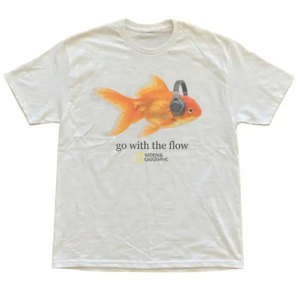Graphic tee "National Geographic Go With The Flow Goldfish " shirt, Funny Animal T-Shirt, Unisex Cotton shirt, Y2k, Trending, Viral, Cool Gift For Him & Her