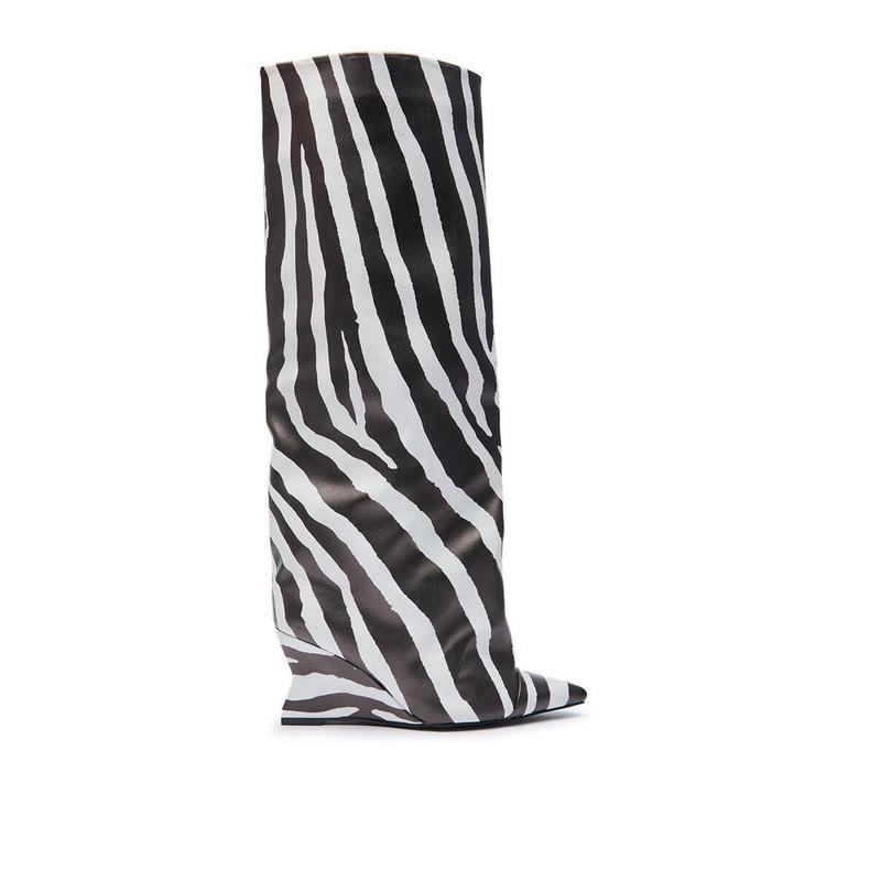 AZALEA WANG KENYA ZEBRA KNEE HIGH WEDGE BOOT