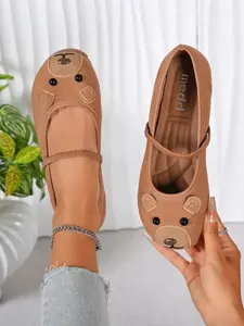 2026 New Cute Bear Head Mary Jane Shoes, Soft PU Upper, Rubber Sole, Casual All-Season Flat Shoes for Women, Student-Friendly Design