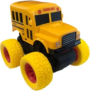 Yellow School Bus Toy with Yellow Monster Truck Tires, Push n Go Toy Car for Kids, Durable Plastic Material, Best Birthday Gift for Boys, Girls, Toddlers