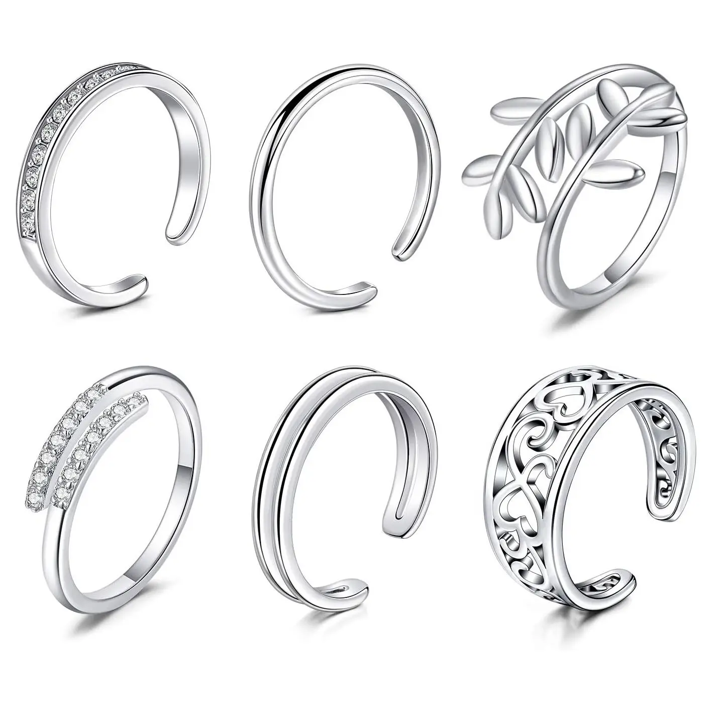 Toe Rings Set for Women Silver Toe Rings Stainless Steel Knuckle Tail Ring Simple Open Adjustable Flower Fingers Joint Foot Jewelry