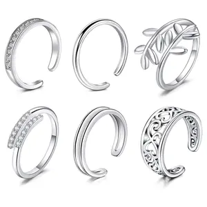 Toe Rings Set for Women Silver Toe Rings Stainless Steel Knuckle Tail Ring Simple Open Adjustable Flower Fingers Joint Foot Jewelry