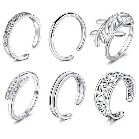 Toe Rings Set for Women Silver Toe Rings Stainless Steel Knuckle Tail Ring Simple Open Adjustable Flower Fingers Joint Foot Jewelry