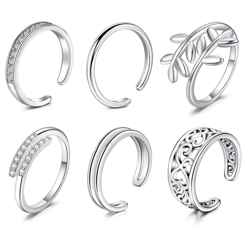 Toe Rings Set for Women Silver Toe Rings Stainless Steel Knuckle Tail Ring Simple Open Adjustable Flower Fingers Joint Foot Jewelry