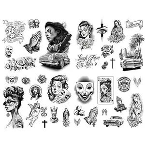 36 Designs - Cholo Chola Temporary Tattoos For Men Women, Payasa, Lowrider, Virgin Mary, Prayer, Cross, Chicana, Gangster, Fake Tattoo, Día de Muertos, Tatuajes Temporales