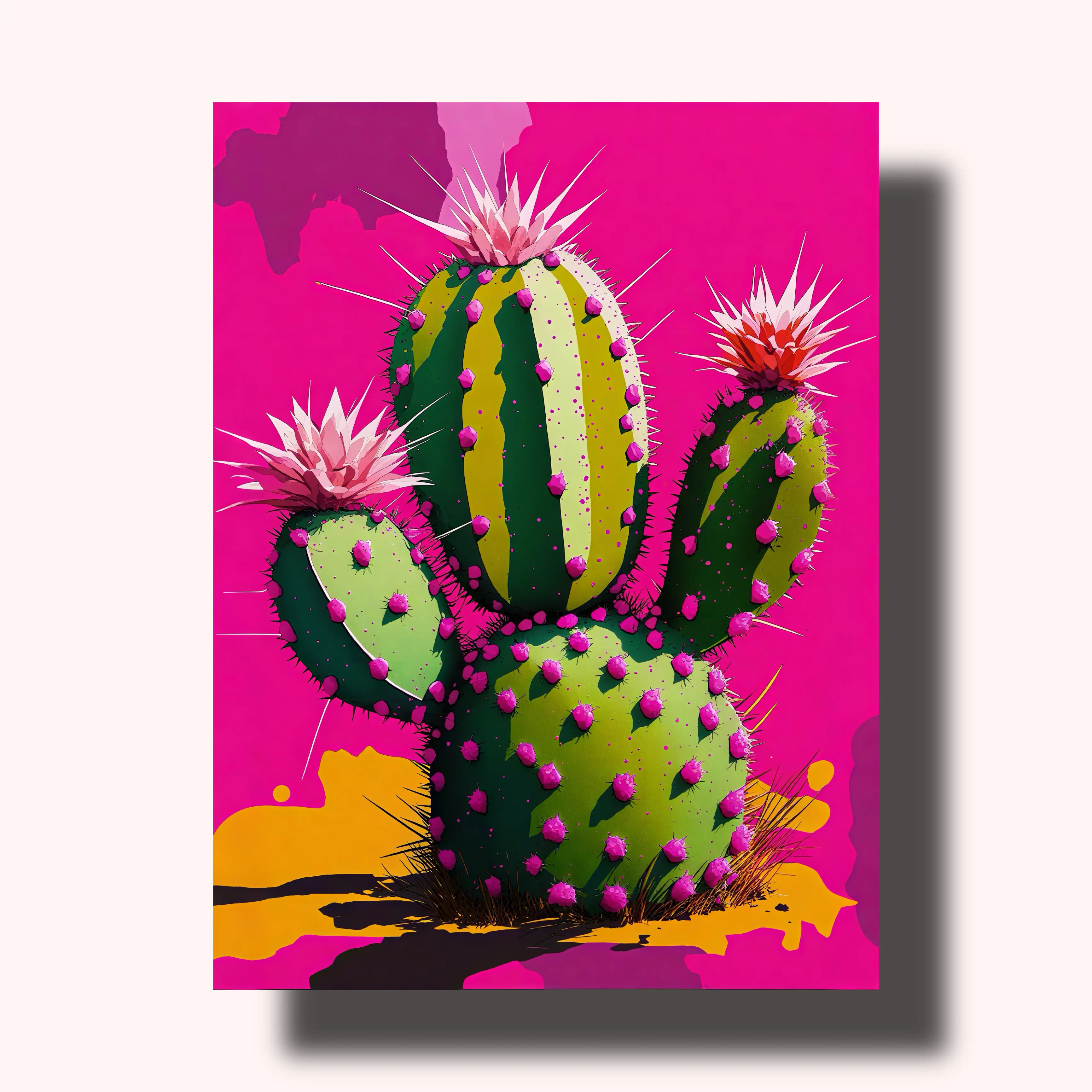 Neon Pink Cactus Acrylic Paint-by-Numbers Kit - Bold Modern Desert DIY Painting Supplies for Adults, Easy Setup, Artistic Fun