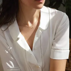 Small Initial Necklace 18K Gold Plated Stainless Steel Tiny Initial Charm Necklace Cursive Script Letter Necklace Personalized Monogram Name Necklace for Women