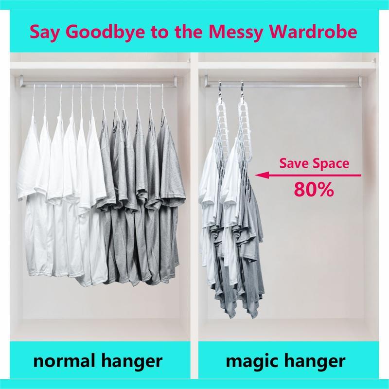 3/5-Pack Heavy-Duty Foldable Plastic Hangers Pro with 9 Holes - Anti-Slip, Space-Saving Clothes Organizer for Closet, Wardrobe, and Dorm Storage