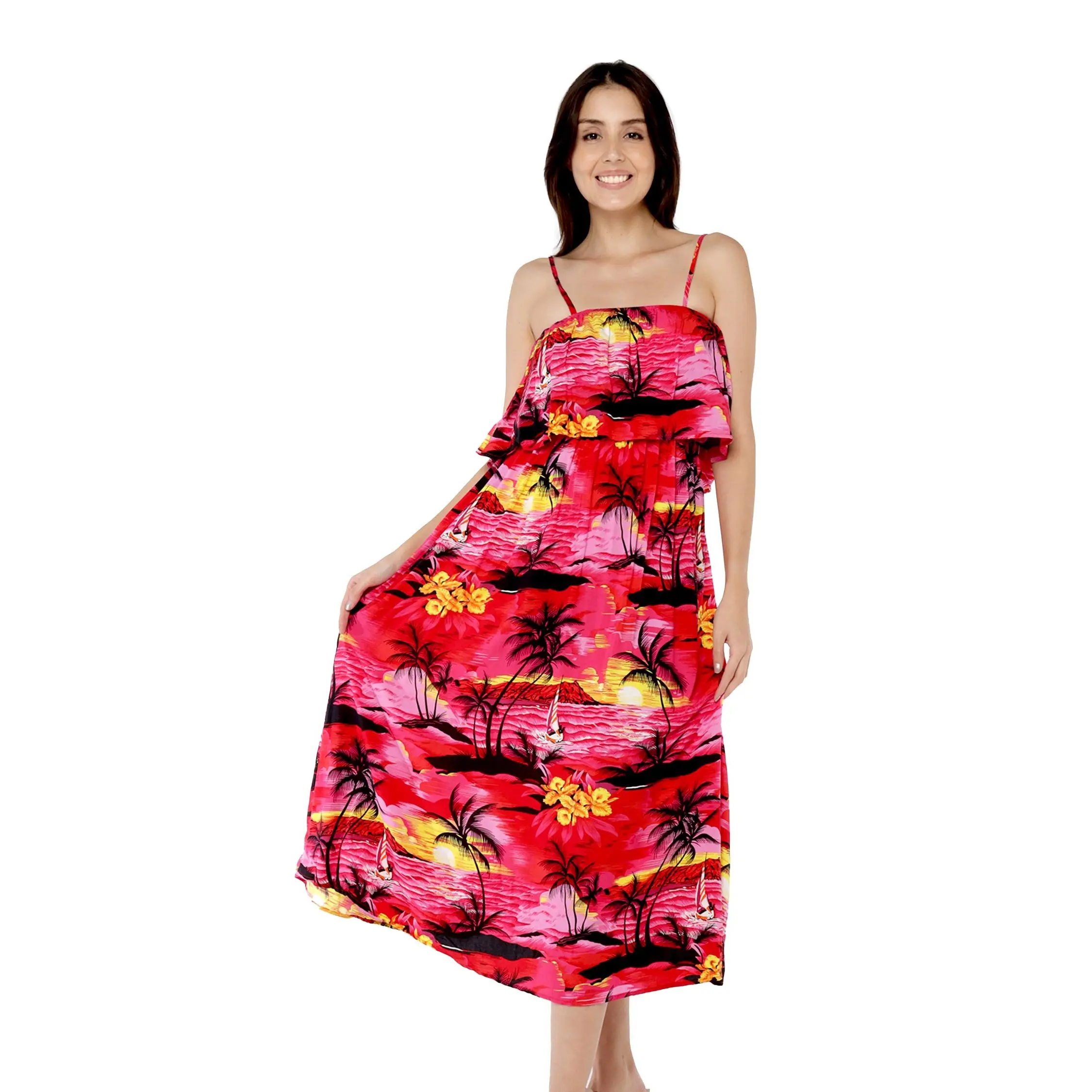 Women's Charming MuuMuu Dress in Sunset Red