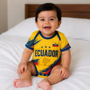[CUSTOM NAME&NUMBER] - Ecuador Baby Bodysuit, Yellow Blue Red Infant One Piece, Soccer Style Baby Outfit
