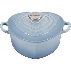 Le Creuset Signature Enameled Cast Iron Figural Heart Cocotte, 2-Qt Cookware, Coastal Blue, Stainless Steel Knob