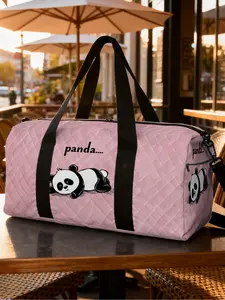 1pc Slumbering Panda on Pink Travel bag - Ladies Yoga & Travel Bag, Machine-Washable Design, Suitable for Fitness, Business Trip, Daily Use, Weekend Trip, Gym