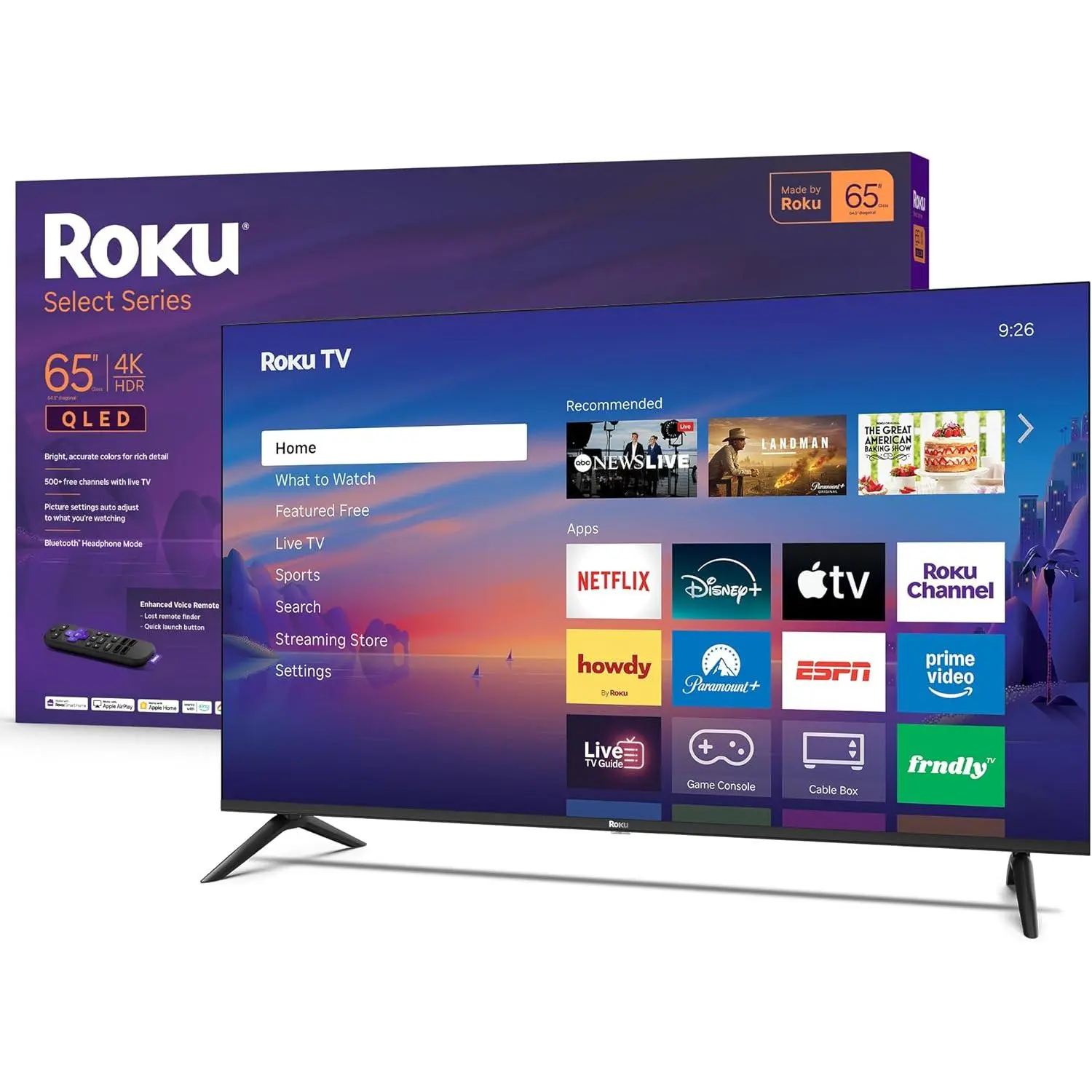Roku 65-Inch Smart TV 2026 - Select Series, 4K QLED TV TV | Flat Screen QLED Television with Voice Remote, Wi-Fi & Bluetooth Headphone Mode - Streaming Live Local News, Sports, & Movies