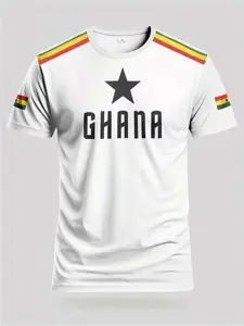 Men's Ghana Flag Pattern T-Shirt, Breathable Sporty Top, Fitted Long Sleeve, All-Over Print, Ideal for Training & Outdoor Activities, Fitted Design Activewear, Athletic Fashion Activewear