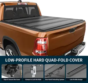 Hard Quad-Fold Low-Profile Tonneau Cover Fit for Dodge Ram 1500 New Body 2019-2026 with 5.7 / 6.4 ft Bed Without Rambox
