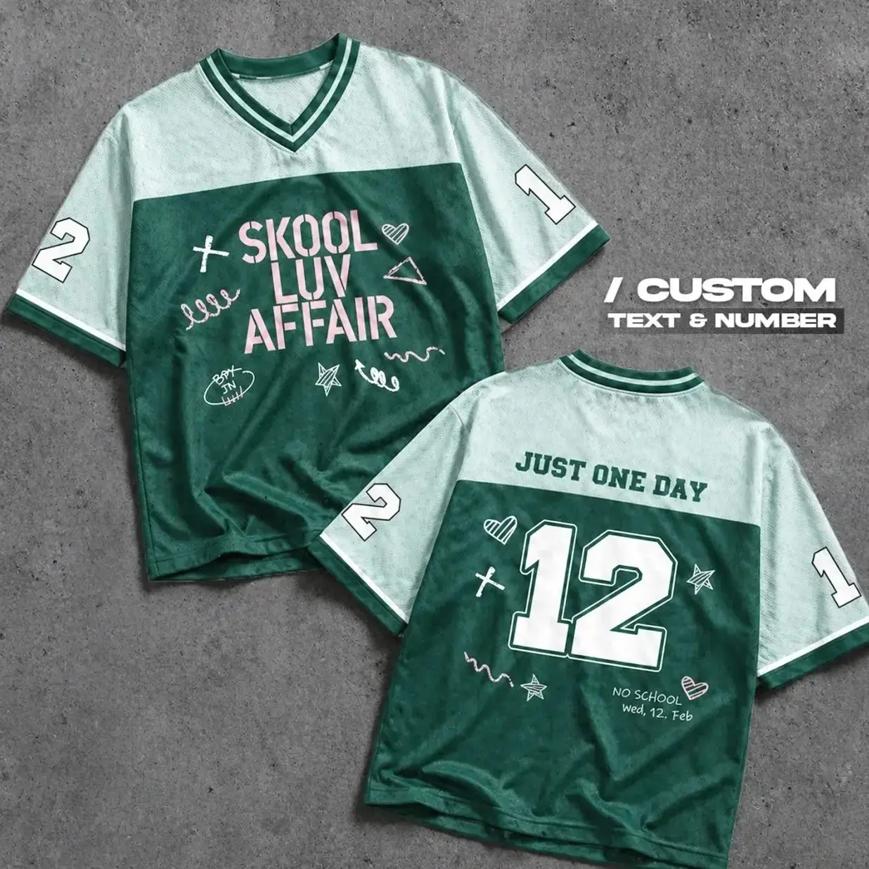 Kpop Bangtan Skool Luv Affair Football Mesh Jersey Shirt, Jimin Just One Day Concert Outfit for Army, Retro Green V-Neck Sporty Streetwear Tee Gift