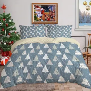 Christmas Tree Print Bedding Set, 3-Piece Holiday Decorative Quilt Cover & Pillowcases, Festive Home Decoration, No Filling Included