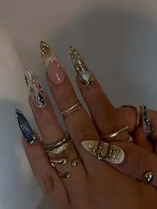 Handmade Metallic Chrome Press On Nails, Silver Gold Nail Art