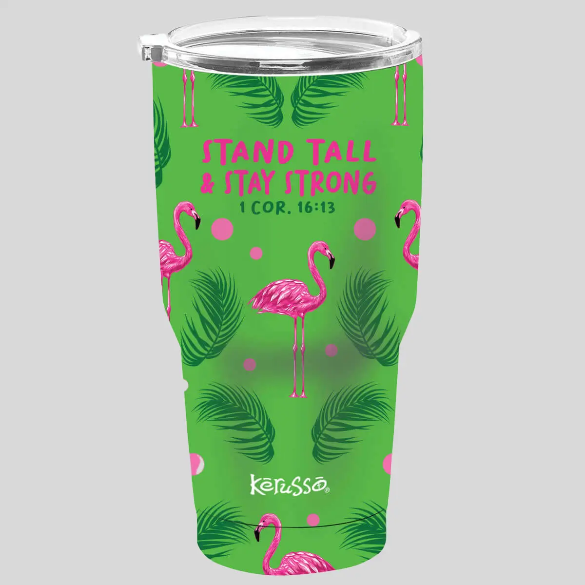 Kerusso 30 oz Stainless Steel Vacuum Flask Tumbler - 30 oz. Capacity, Flamingo Design, Lid Included, Ideal for Faith-Based Individuals, Portable