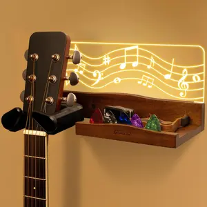 Guitar Wall Mount with LED Light, Auto Lock Guitar Hanger with Shelf and Pick Holder,  &  Light Up Guitar Holder Wall Mount, Guitar  Accessories Gifts for Guitar Lover Player