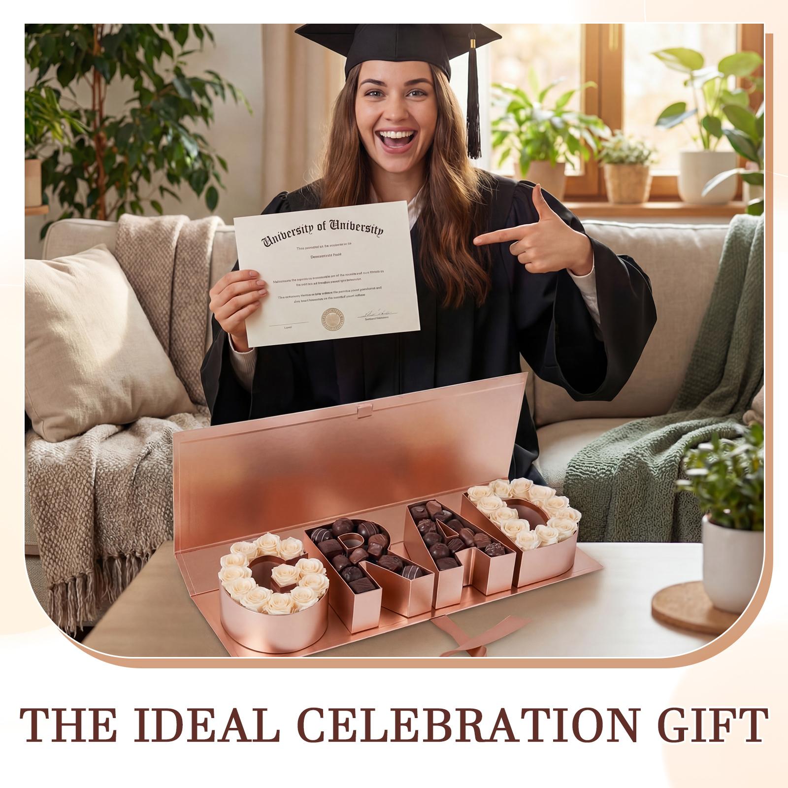 DIY Graduation Gift Box Empty Grad Letter Large Box Graduation Flower Gift Box Candy Cookie Chocolate Gift Box with Ribbon Favor for Boyfriend Son Daughter Graduation Birthday Class Reunion Party Supplies
