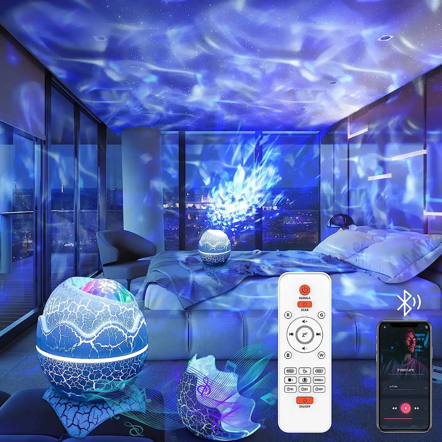 Galaxy Projector, Star Projector for Bedroom, Night Lights for Kids Room with White Noise, Bluetooth Speaker, Timer and Remote, Room Decor, Gifts for