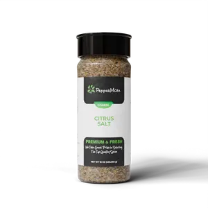 PepperMate Coarse Citrus Salt - Premium & Fresh Smoked Sea Salt with Orange Zest, Black Pepper, Lemon, Lime, Ginger - Perfect For Grinding - USA Made - 11.97oz