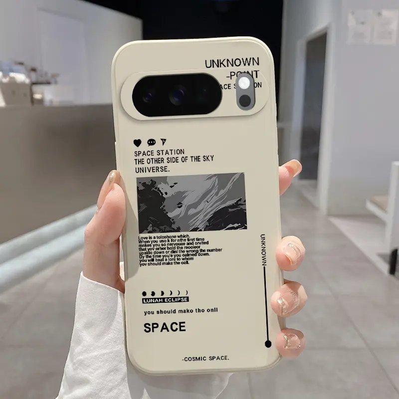 Rounded Edge Phone Case for Google Pixel 10 9 8 7 Pro A XL Cosmic Whisper Space Pattern Anti-Scratch Shockproof Soft Liquid Silicone Protective Cover Smartphone Casing