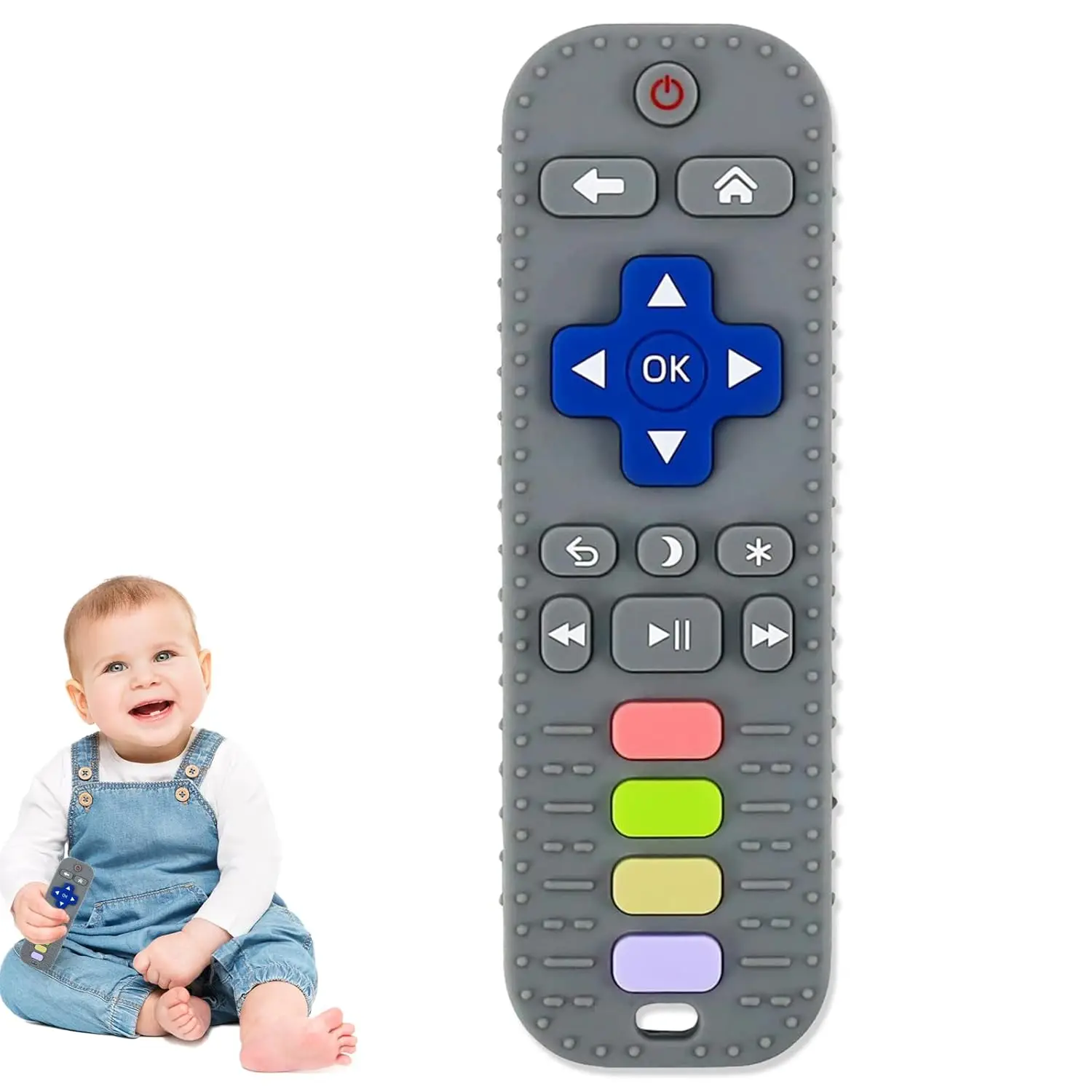 Baby Teething Toys for 0-24 Months – BPA-Free Silicone Teether in Remote Control Shape – Freezer-Safe Chew Toy for Infant Gum & Molar Pain Relief (Gra