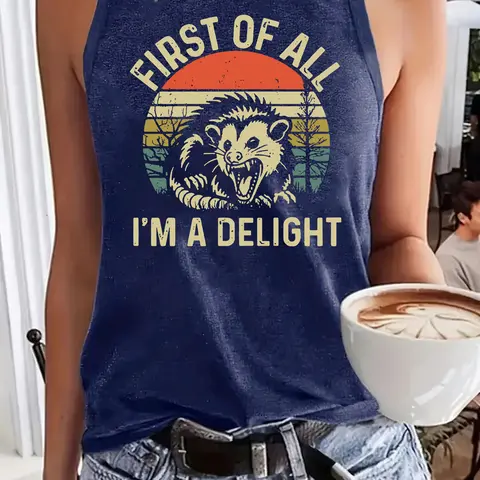 Women's Lion Print Sleeveless Vest, Casual Fashion Round Neck Summer Top, Comfortable Breathable Fitted Design, Casual Boho Style Top, Breathable Tank Tops, Boho Chic Sleeveless, Available in S-2XL Sizes