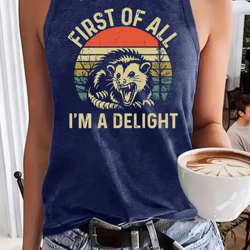 Women's Lion Print Sleeveless Vest, Casual Fashion Round Neck Summer Top, Comfortable Breathable Fitted Design, Casual Boho Style Top, Breathable Tank Tops, Boho Chic Sleeveless, Available in S-2XL Sizes
