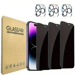 3-Pack 9D Anti-Spy Tempered Glass Screen Protectors And 3-Piece Lens Protectors, For IPhone 12 13 14 15 16 17 Pro/Pro Max/Air, Glossy Privacy Film, 9H Hardness, Anti-Fingerprint, Ensure Secure Fixation Of Smartphones Screen Protection Essentials