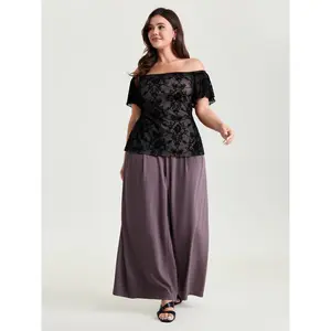 【Summer Turn-Up】BlOOMCHIC Plus Size Flocked Floral Off-Shoulder T-Shirt Blouse Fit [1x-6x] 2026 Summer Pick for Mother's Day