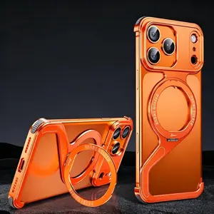 Orange buckle Z-shell magnetic bracket suitable for Apple 17 Promax phone case metal hollow iPhone 16 Pro heat dissipation protective