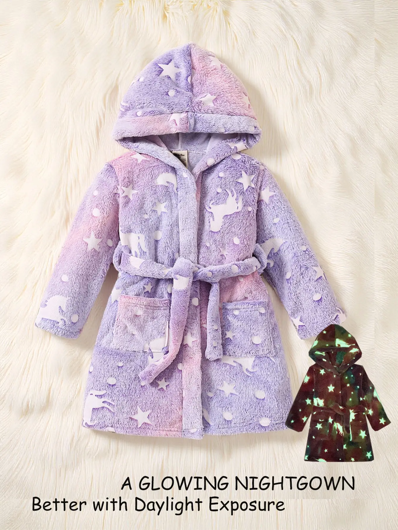 A Glowing Nightgown Toddler & Kid Flannel Robes 9M-8y Soft Cozy Heat-locking Vibrant Colors Perfect for Little Girls Pajama Set Pajamas Starry Sky Pri