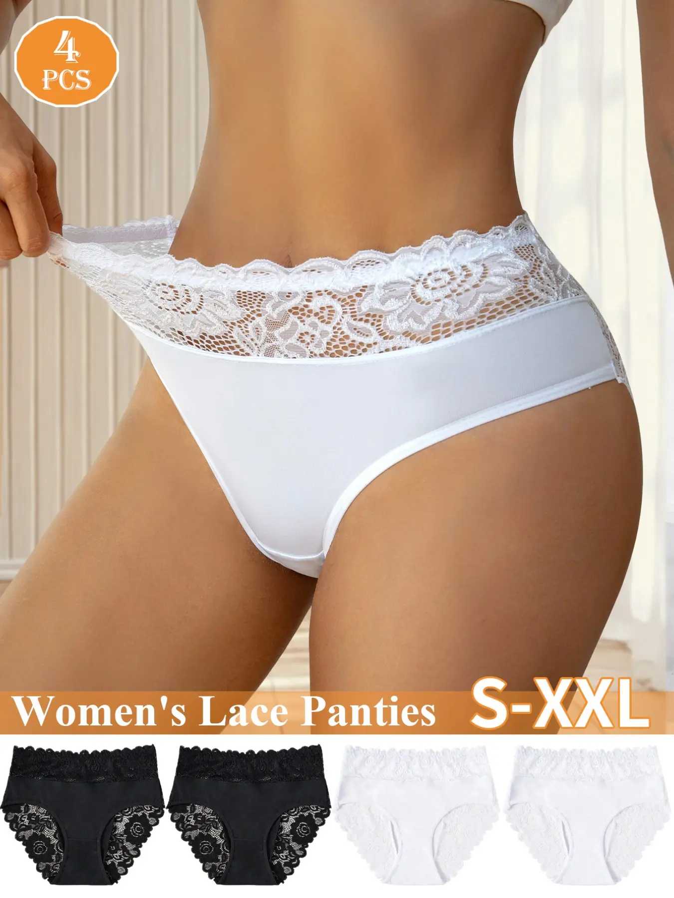 3/4 Pcs/Set Women Anti-Roll High Waist Lace Triangle Panties Full Coverage Soft Solid Color Sexy Sheer Maternity Underwear For Maternity Postpartum Moms Maternity Panty