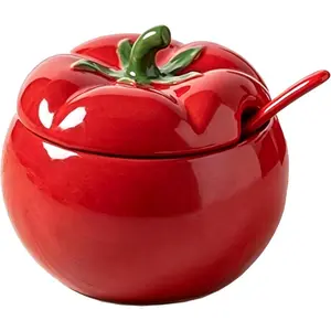 Sugar Bowl Tomato Ceramic Spice Jar Storage Jar with Spoon