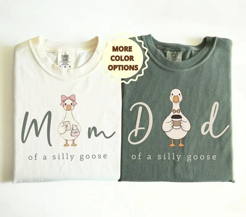 Comfort Colors Matching Mom Dad Goose T-Shirt, Duck Couple Silly Goose Tee, Birthday Mama Goose Shirt, Mom Dad Silly Goose Party Top, Husband Wife Matching Gift
