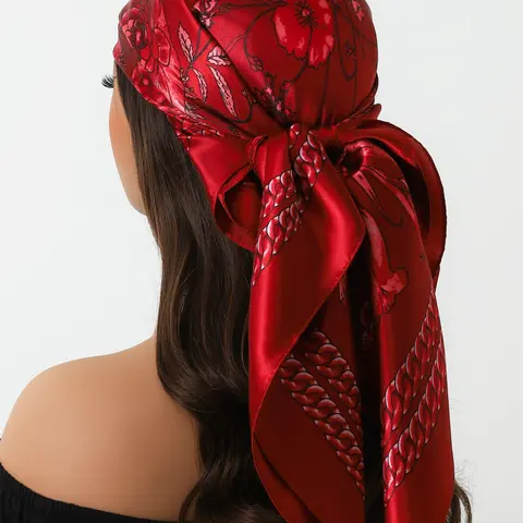 35.4-Inch Four-Season Shawl, New Outdoor Scarf, 90x90cm Women's Silk Tie, Travel-Friendly Square Scarf, Luxury Print Neck Wrap, Fashion Scarf, Floral Print Scarf, Boho Floral Shawl