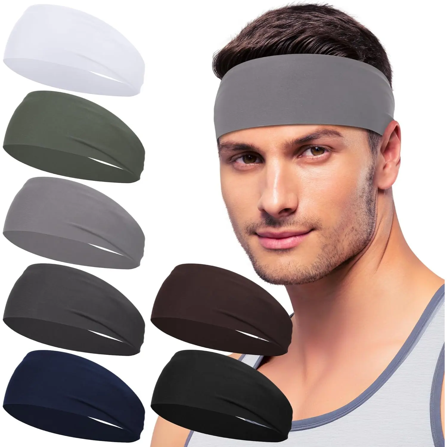 7 Pack Sports Headbands for Men and Women, Stretchable Nylon Spandex Fabric, Non-Slip and Moisture-Wicking Workout Hairbands for Fitness & Hiking, Universal, Adults, Moisture-Wicking Sports Headbands, Sweatbands Sports Headbands