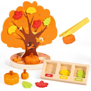 Woodtoe Montessori Toys for 3 4 5 6 Year Old, Pumpkin Picking Magnetic Leaves Tree Toy, Toddler Fine Motor Skill Toy, Wooden Sensory Color Sorting Toys, Fall Autumn Harvest Activities Birthday Valentines Day Gifts for Boys Girls