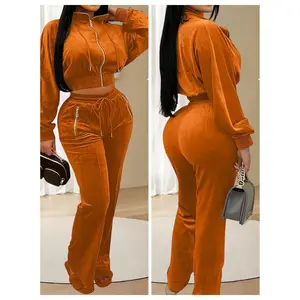 Women's Fall& Winter Velvet Set of 2- Long Sleeve Zip Up Cardigan& Wide-Leg Sweatpants |   Casual Jogging Outfit |   Casual athleisure, Sweat Suits Women Two Piece