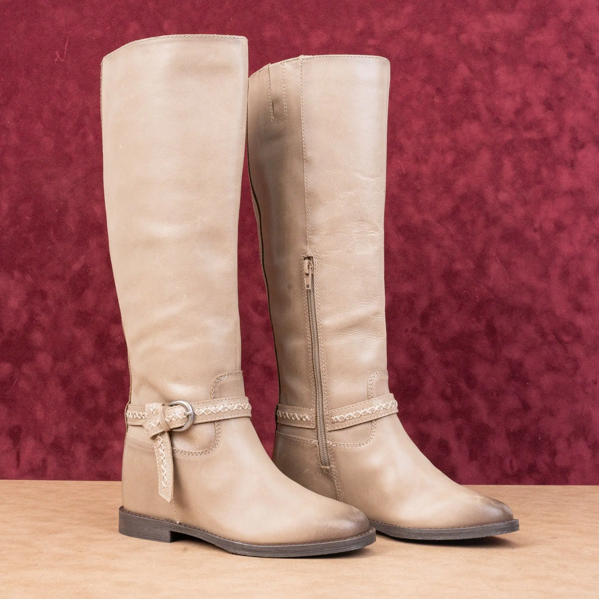 Lucky Brand Women Maltet Taupe Leather Strap Fashion Knee Boots sz 6