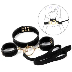 OIDEA Punk Leather Collar Wristband Cuff Costume Accessory Set Gothic Chain Connector Roleplay Prop Fashion Jewelry