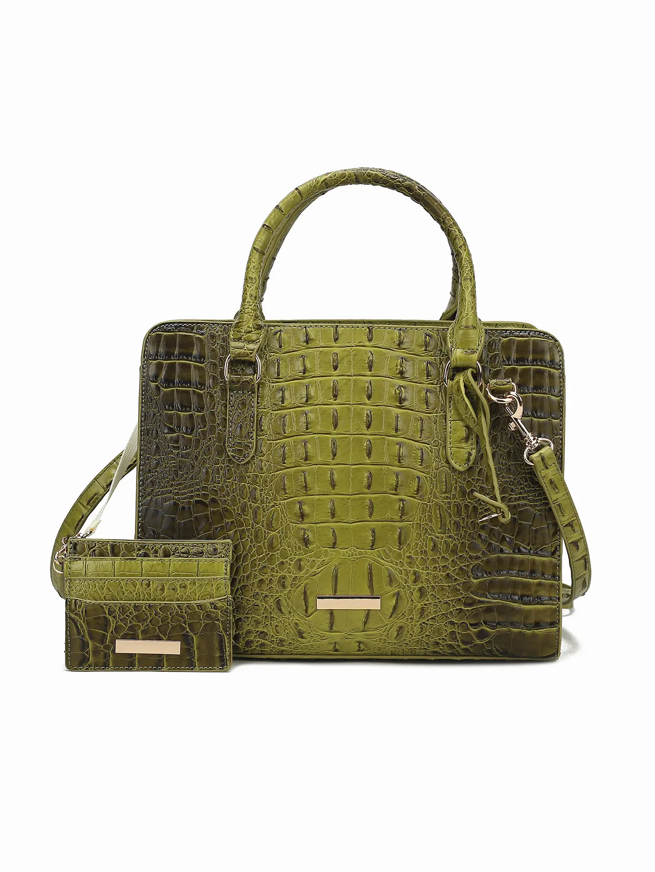 Women's 2-Piece Matching Tote Bag Set - Elegant Crocodile Embossed PU Leather Top Handle Bag with Casual Matching Card Holder, Shoulder Strap for Everyday Use, Style with Functionality
