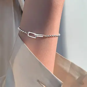 FASHION4U - VENTFILLE 925 Sterling Silver Geometric Square Round Bead Bracelet For Women Personality Temperament Simple Hand Jewelry Party