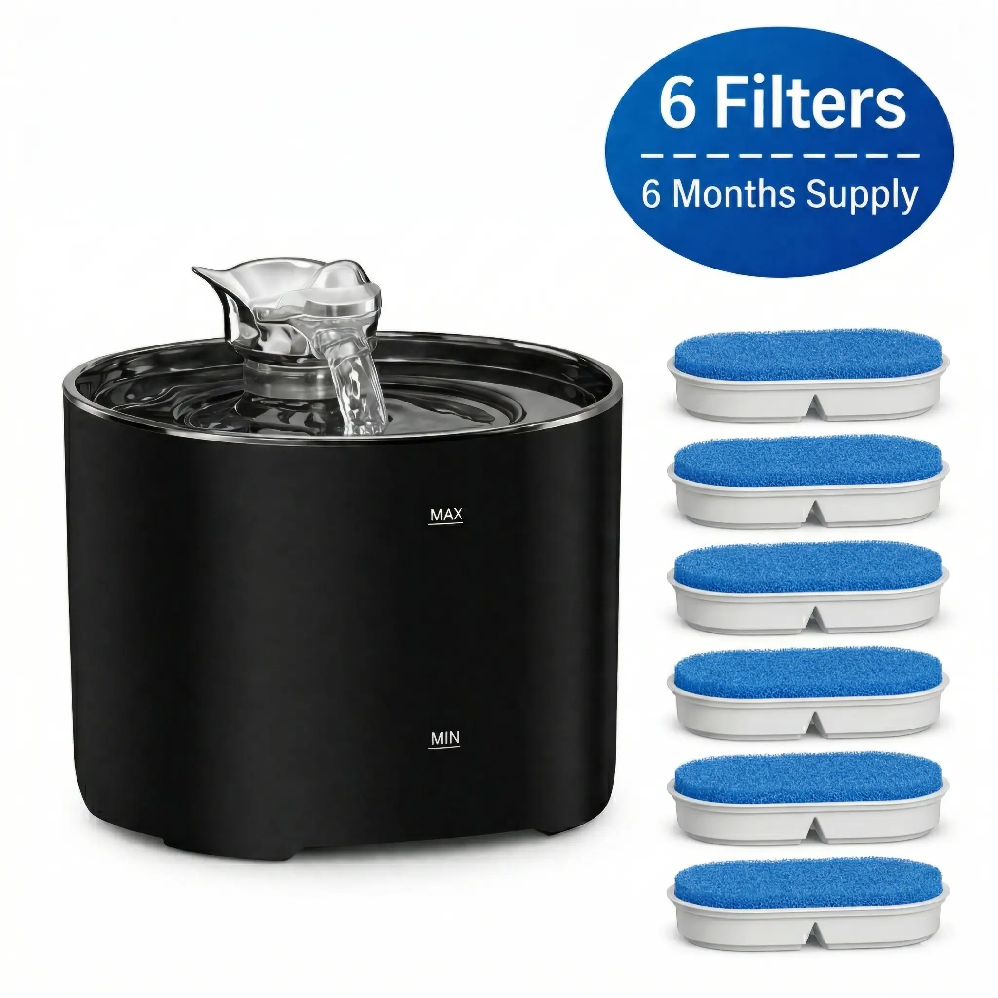 2.2L Automatic Pet Water Fountain (Automatic Water Feeder, Self-Dispensing Fountains) – Ultra-Quiet 35dB Dispenser with 6 Filters (6-Month Supply), Kitten Essential Bowl for Indoor Multi-Pet Households, Animal Water Bowl, Fresh Water