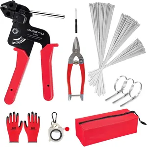 Metal Zip Ties Gun Set-For Fastening And Cutting Tie Special Tool,With 157pcs Stainless Steel Zip Ties Heavy Duty Outdoor，For Chain Link Fence Parts, Wire Fence Rolls,Exhaust Wrap, Poultry Fence